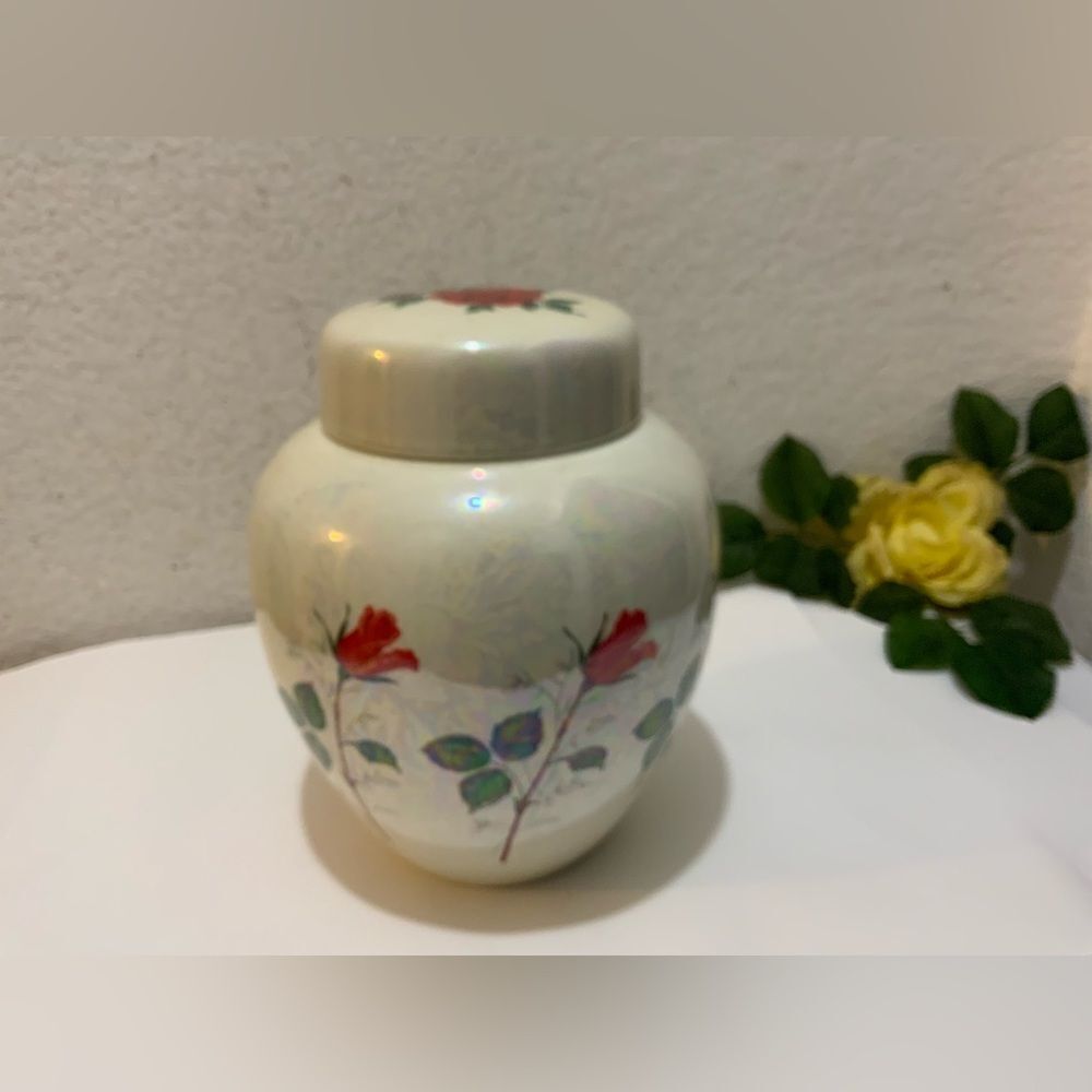 Vintage Handpainted floral Glass Vase and lid